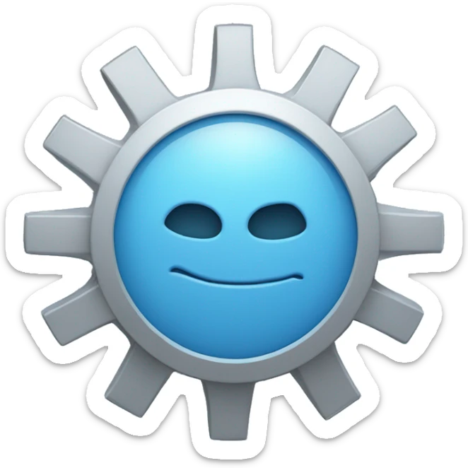 Sky blue gear with white tick in the center like the twitter blue badge sticker