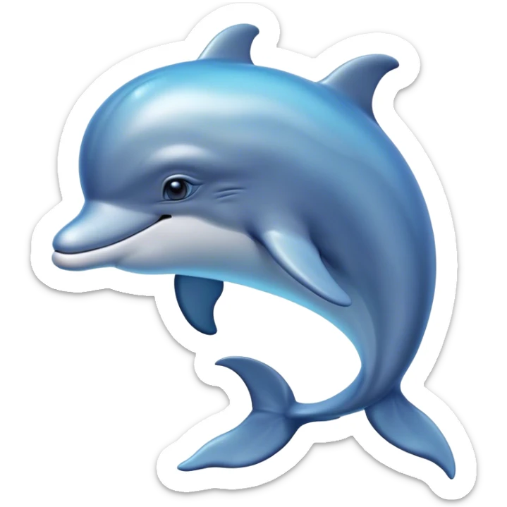 Cinematic Noble Dolphin Portrait Emoji, Poised and graceful, with a sleek, streamlined body of smooth, silvery-blue skin and a gentle, arched dorsal fin, deep, soulful eyes exuding intelligence, Simplified yet sharp and sophisticated features, highly detailed, glowing with a soft, aquatic luminescence, high shine, intelligent and elegant, stylized with an air of oceanic majesty, focused and fluid, soft glowing outline, capturing the essence of a watchful and confident marine guardian that seems ready to leap out of the screen with effortless authority! sticker