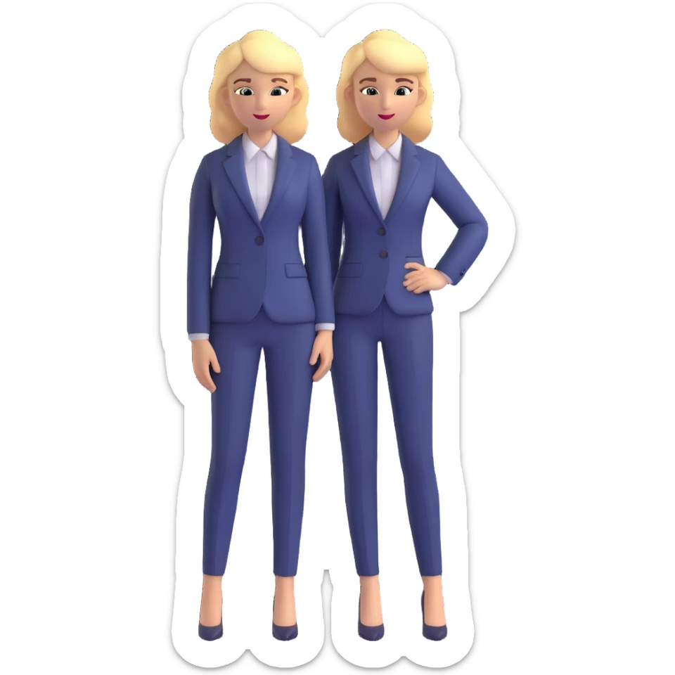 3D emoji style, blonde woman around 40 years old, real estate broker, wearing a suit, confident sticker