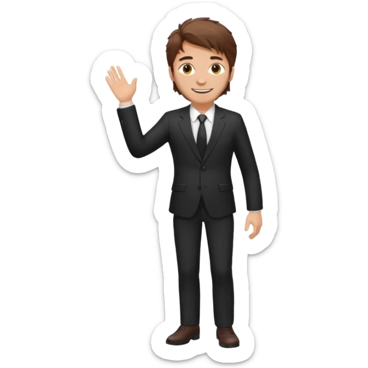 Chico blanco, traje oscuro  , pelo castaño revuelto,cuerpo entero sticker