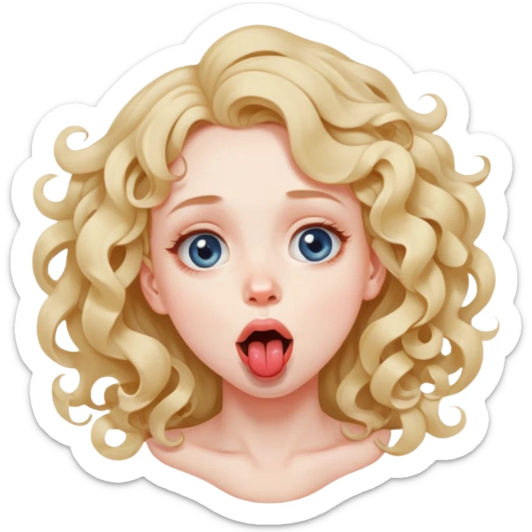 A girl with loose curls strangling her self with eyes looking up and  tongue slightly out of her mouth  sticker