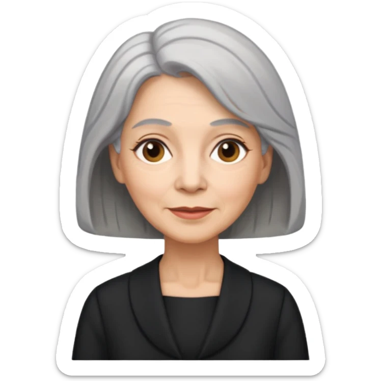 i need an image of a older woman named bonny who is a bind fund manager. where dark black professional dress with grey hair sticker