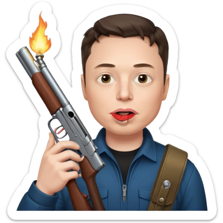 Elon musk holding a shotgun with a joint in his mouth and a lighter in his other hand sticker