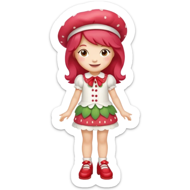 pretty and cute realistic strawberry shortcake full body with red shoes standing sticker