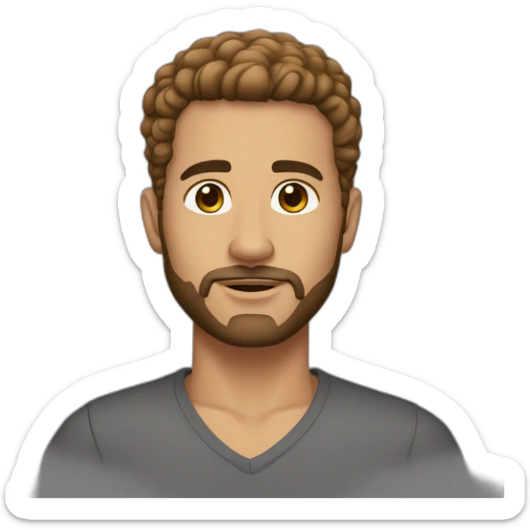 Man, brown short on the side hair, brown eyes, short beard, light skin color, chain on the neck sticker