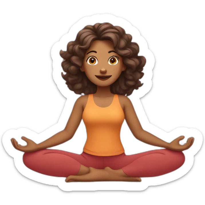 Indian woman with waivy hair in puppy dog yoga pose sticker
