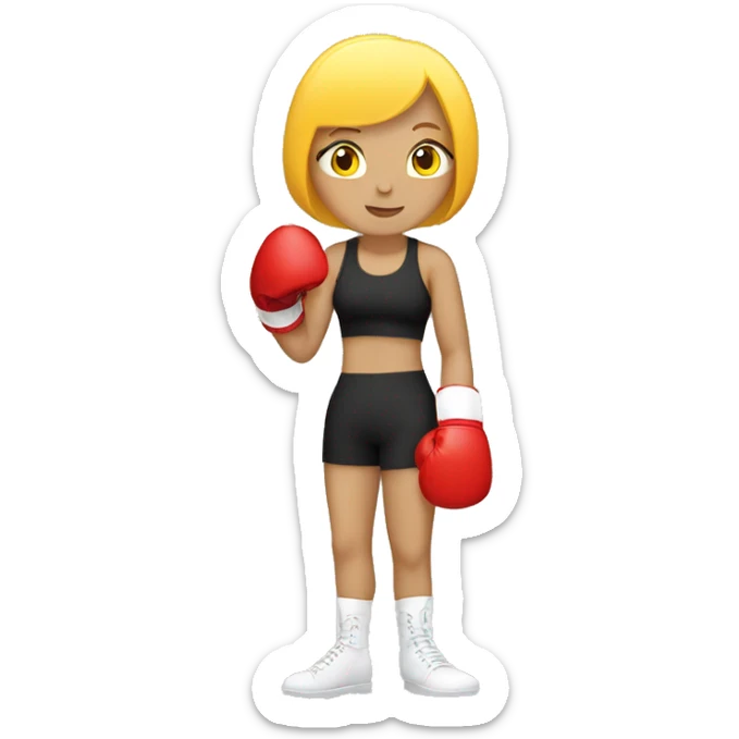 Boxing girl, yellow bob hair, white skin, red boxing gloves sticker