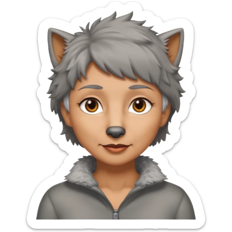 woman 50 years old, short grey fluffy wolf-cut hair, tannes skin and brown eyes sticker