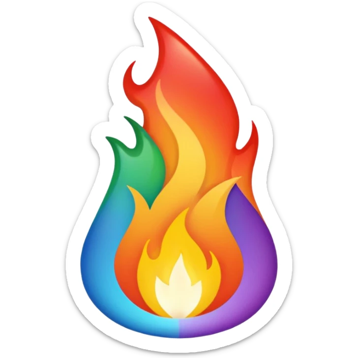 A fire emoji with the colors of the pride flag. Take away the small fire emojis besides the single big one. Make it super duper gay sticker
