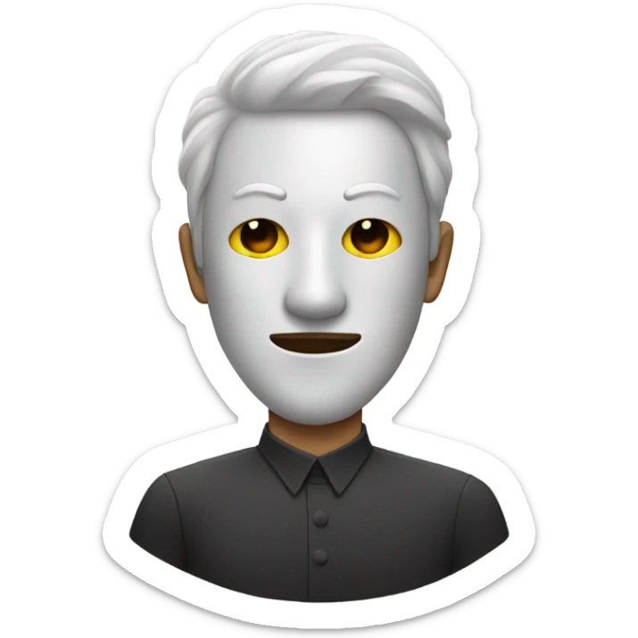 Man wearing white mask that is pointed at the top of his head with only holes to see out of his mask sticker