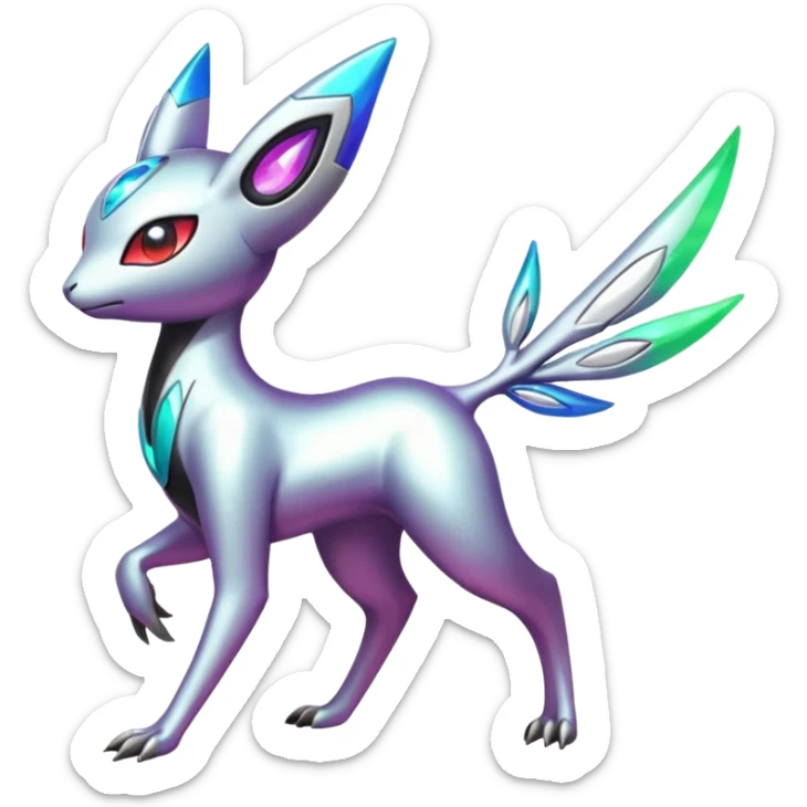 Shiny Colorful Futuristic Meloetta-Latias-Koraidon-Peppercat-Protogen-Pokémon-Digimon-Fakémon-fusion-hybrid-creature sticker
