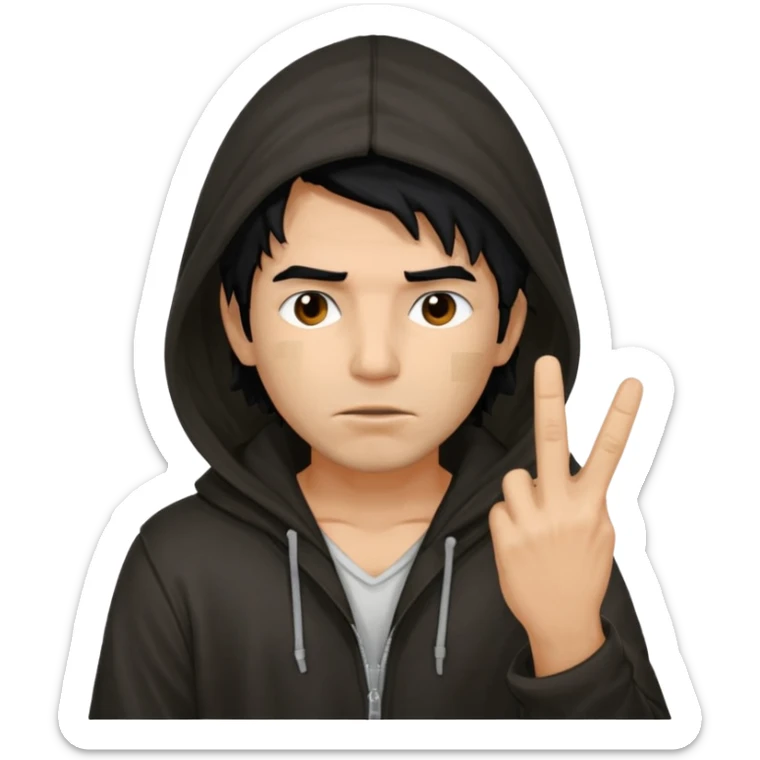 Moreno greñudo con capucha cuba la cara para el dedo del medio hombre pelo negro sticker