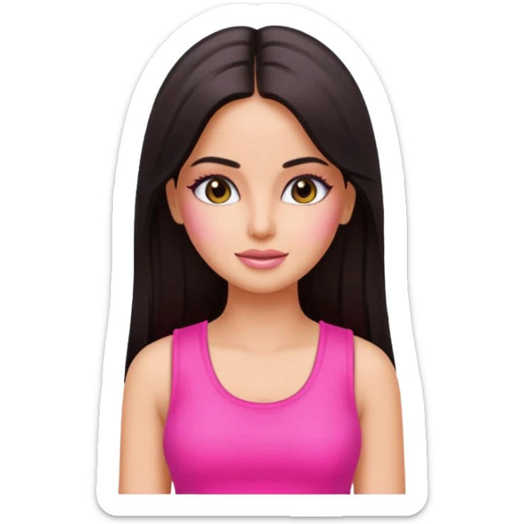 a pretty bratz emoji that looks like bollywood actress katrina kaif with straight  hair wearing a neon pink sleeveless top
She should look exactly like Katrina Kaif. sticker