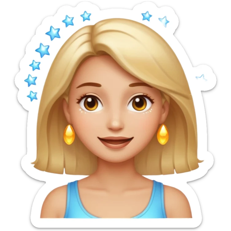 glowing woman face, natural skin, sparkles around, calm and healthy look, emoji style sticker