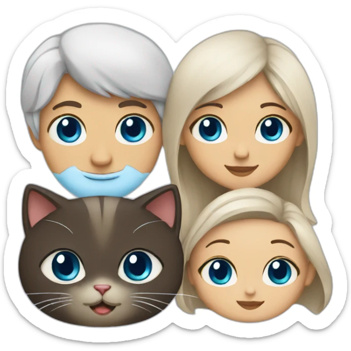 dad with brown eyes + mother with blue eyes + baby girl + one Persian cat sticker