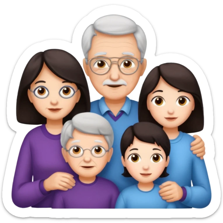 All white grandma and grandpa with 2 girls and 2 boys. The kids should have dark hair sticker