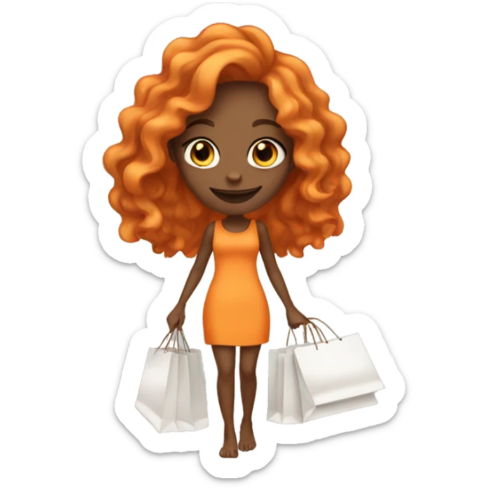 Tan girl with long wavy orange hair holding shopping bags sticker