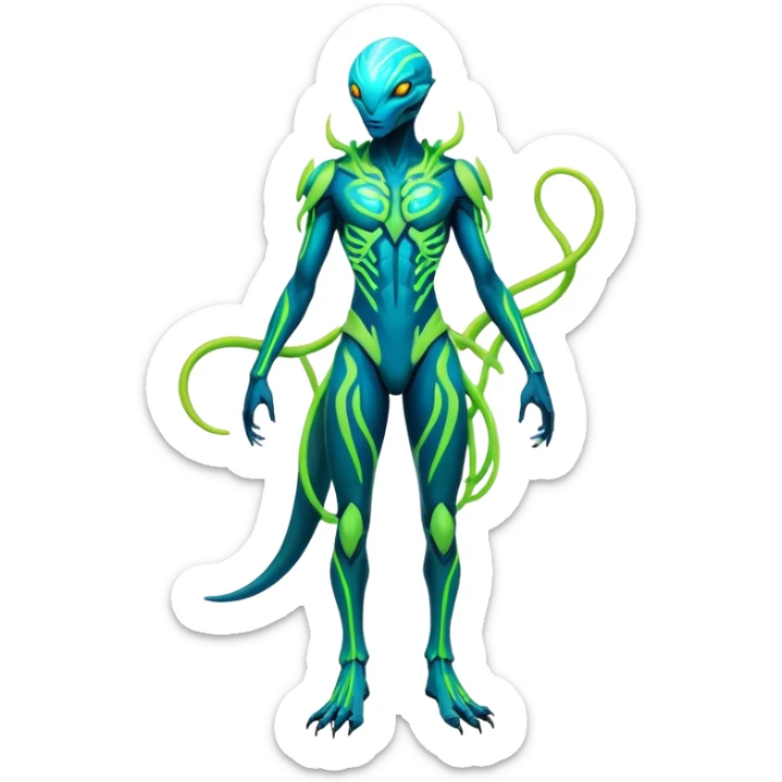 Tropical futuristic lush cool edgy neon Fionbri-Vernid-Elgyem-creature (full body) sticker