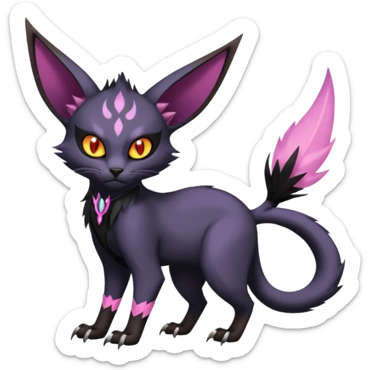 Black edgy Noivern-Noibat-Purloin-Torracat-Lykoi-Caracal-cat-Fakemon-fusion-hybrid-creature sticker