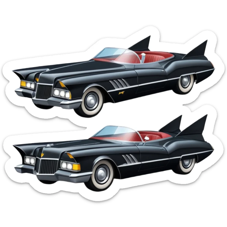  aerodynamic opulent dark knight futuristic concept Catwoman Batmobile loosely based on 1977 Buick  coupe deville roadster racing(flat long straight faceted mechanical body) winged stealthy street hot rod  sticker