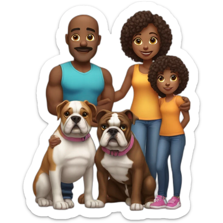 Family-father-mother-two-daughters-and-bulldog-Francés-dog-black sticker