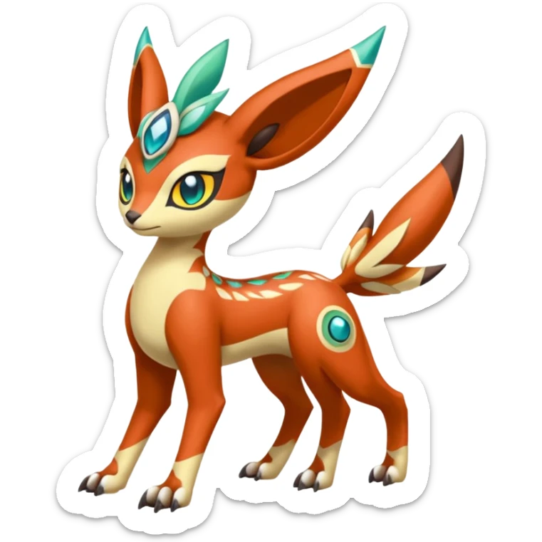Tribal Colorful Exotic Fionbri-Kalon-Falvie-Vernid-Meloetta-Pokémon-Fakémon-Digimon-Spectrobe-hybrid-fusion, full body sticker