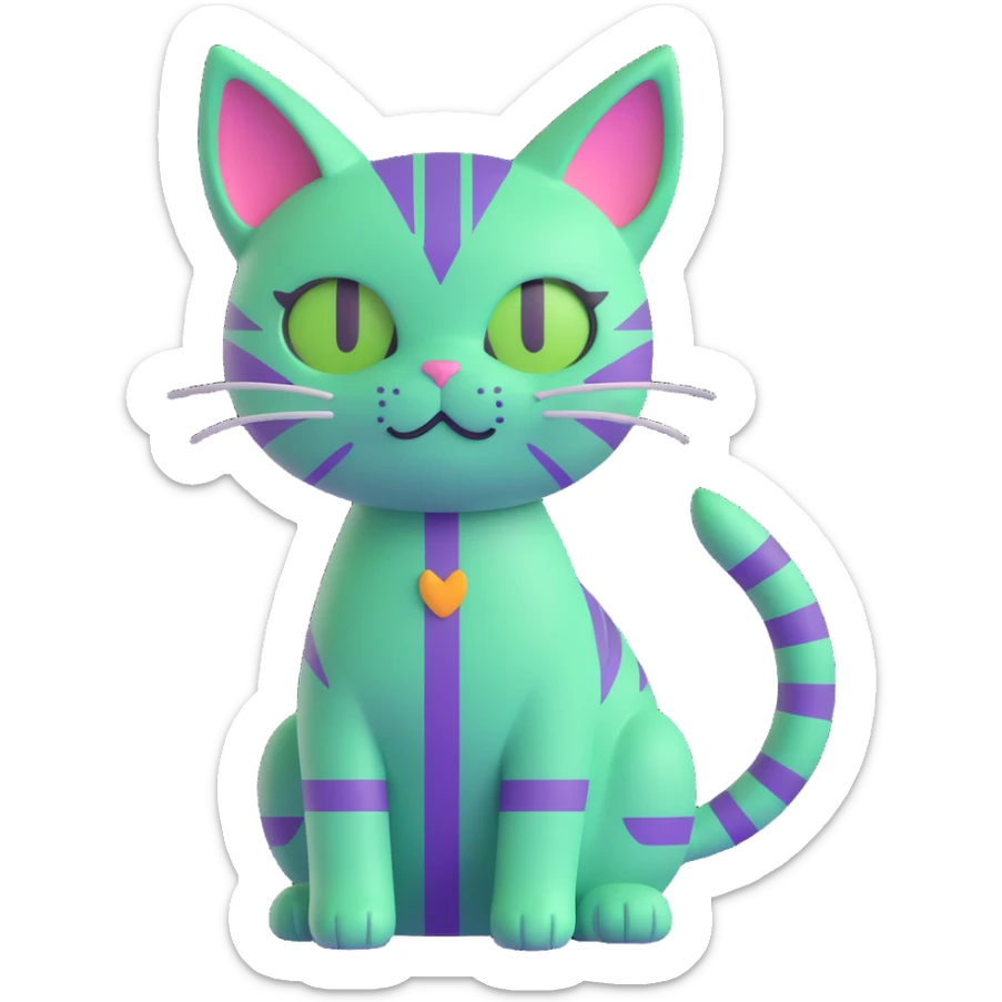 futuristic and energetic cat inspired by the Solana logo, vibrant green and purple stripes sticker