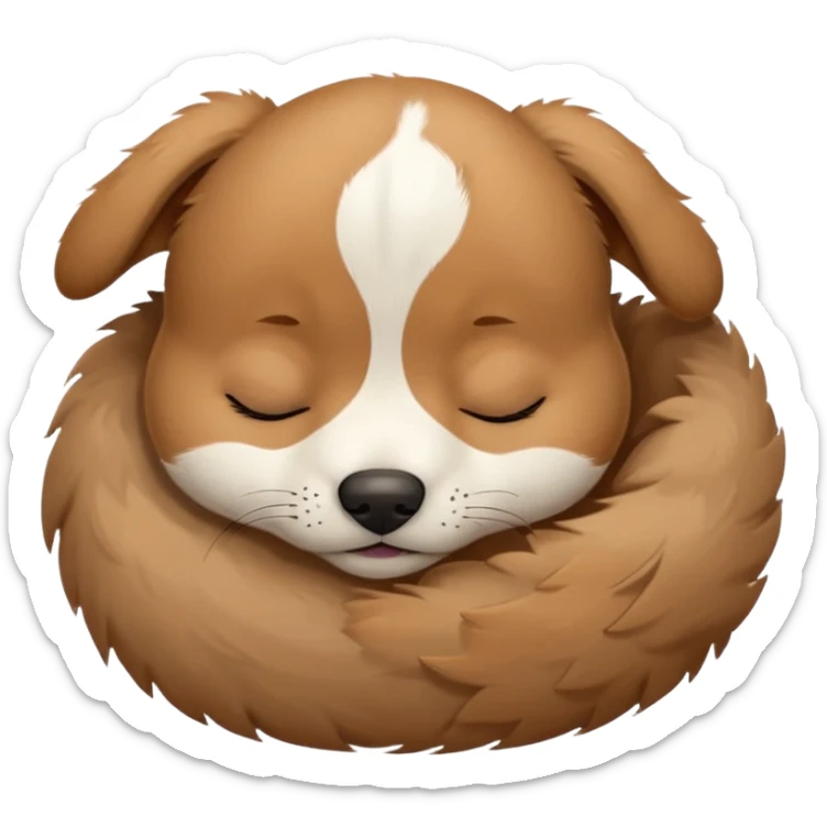 A cute, sleepy puppy face with closed eyes, a small dark nose, and light brown fur with some white markings, expressing peacefulness and innocence sticker