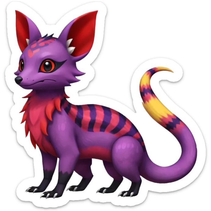 Rare epic aesthetic colorful Salandit-Noibat-Eevee-Civet-species-Fakemon-hybrid-creature, with markings, full body sticker