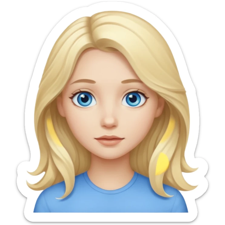 A pale girl with blue eyes and blonde and long slightly wavy hair  sticker