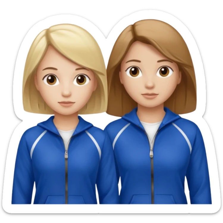 two girls dancing one has blond hair and one is has brown hair they are wearing royal blue track suits sticker