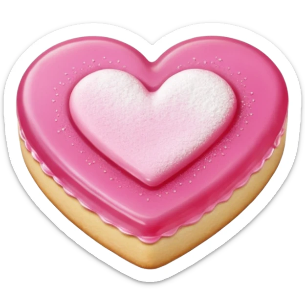 Realistic shortbread cookie in the shape of a heart with pink jelly middle filling and sprinkled powder sugar on top. sticker