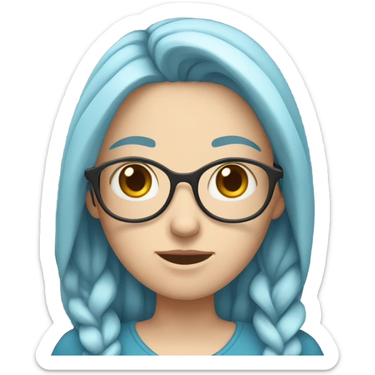 white girl with long blue hair holding a phone in her hands sticker