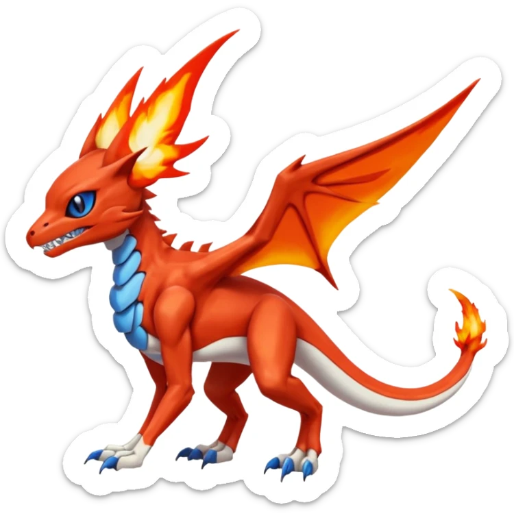 Skeletal Koraidon-Veemon-Digimon-Latias-Peppercat-Pokémon-Flamedramon-fusion-animal-hybrid-creature, Full body  sticker