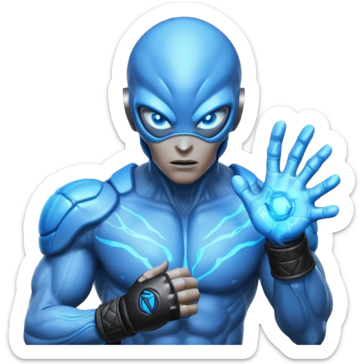 energy alien MMA fighter portrait, head and shoulders only, glowing veins, crackling aura, futuristic fight gloves, intense glowing eyes, 3D cartoon, mobile game icon style, clean background, no text, no watermark
 sticker