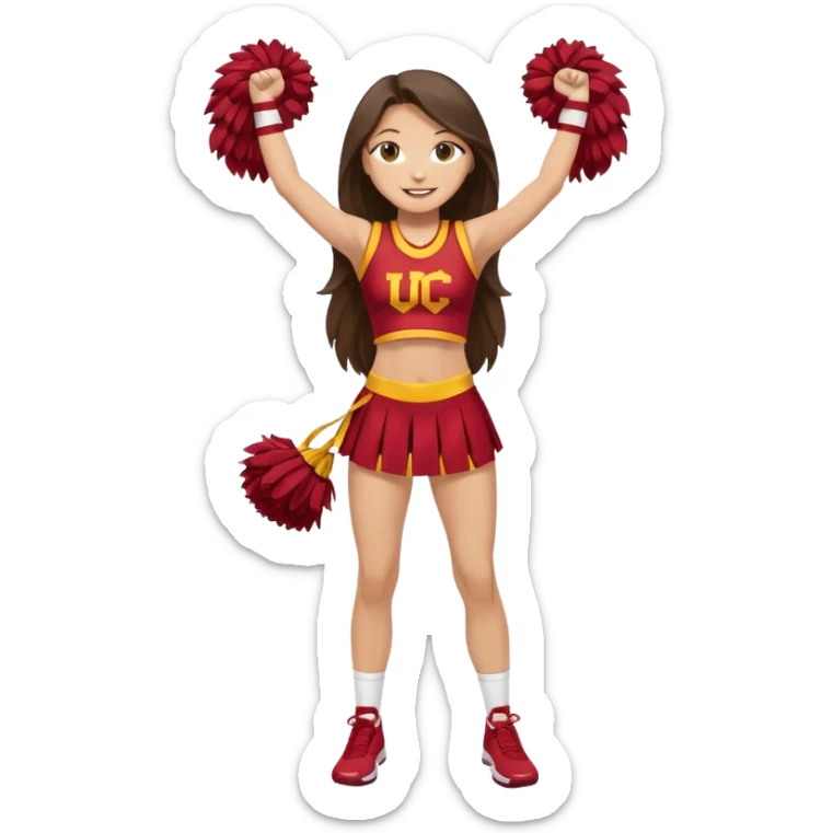 full body skinny white happy long haired brunette girl USC cheerleader sticker