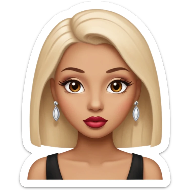 Glamourous, light brown skin tone, very beautiful woman, with big plump lips, long long lashes, shave head, brown eyes sticker