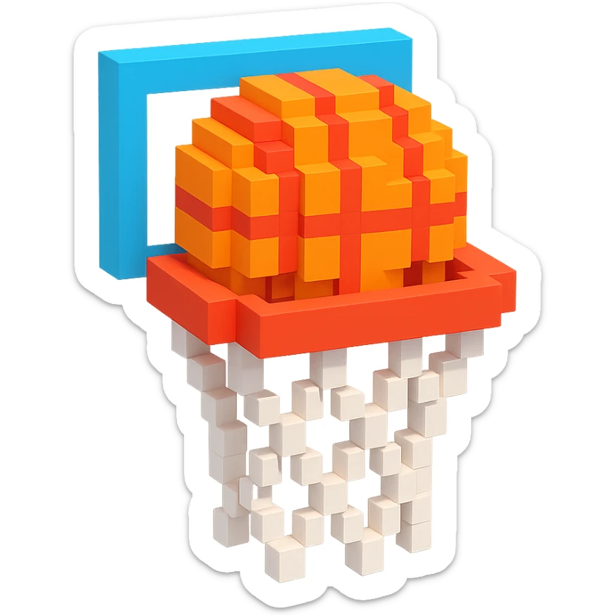 Voxel-style basketball in a net, variation 8 sticker