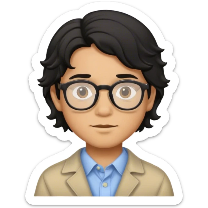 chico con cabello negro mediano ondulado partido por la mitad con gafas de piel morena clara sticker