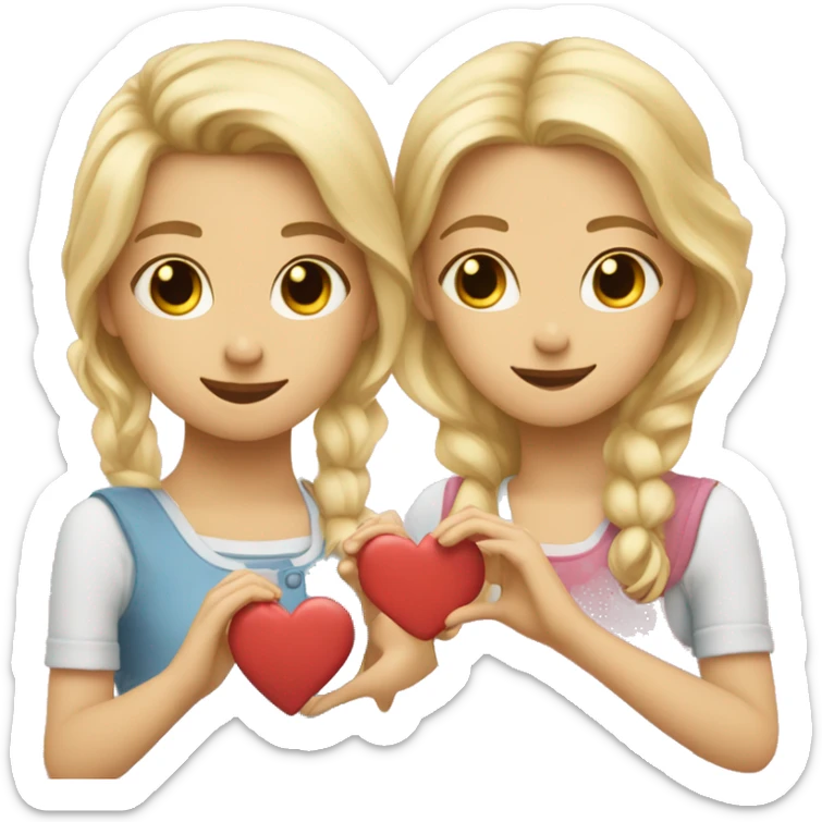 two girls make hearts with their hands, one girl is blonde and the second girl's hair are dark sticker