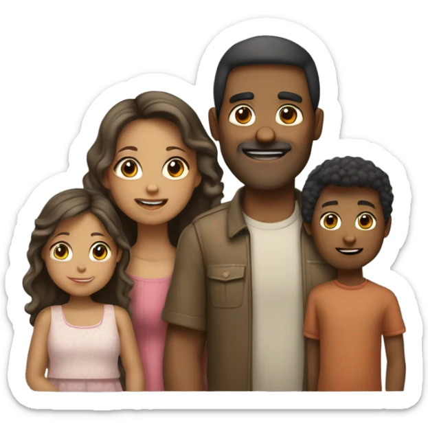 Familia, una niña de pelo marrón, un niño de pelo marrón, una mujer de pelo rubio y un papa de pelo negro sticker