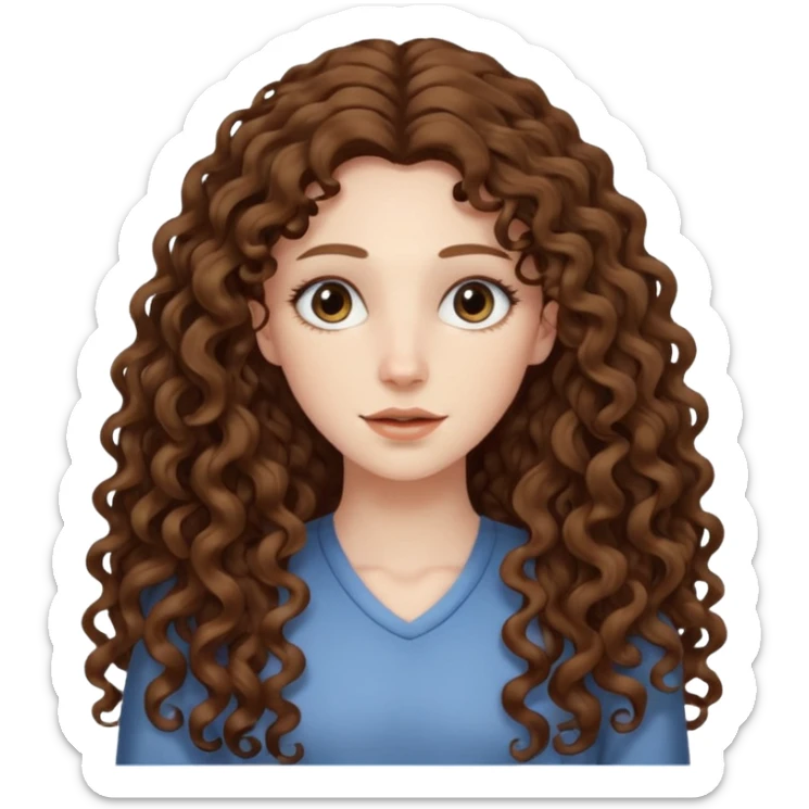 pale woman with brown curly very long hair, middle part. the hair is very very very very very very long, so long, you can't see the ends sticker