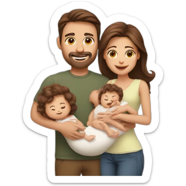 Brown hair father, long Brown hair mother holding a baby sticker
