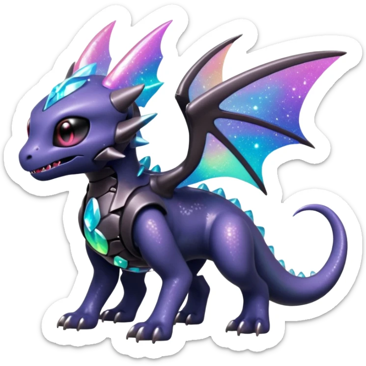 Mechanical Sparkly Glittery Nebulae Beautiful Gorgeous Pretty Pastel Hot Exotic Lush Warm Cute Adorable Colorful Shiny Iridescent Futuristic Modern Cybernetic Toothless-Protogen-Vernid-Fakémon-Pokémon-creature-fusion (full body) sticker