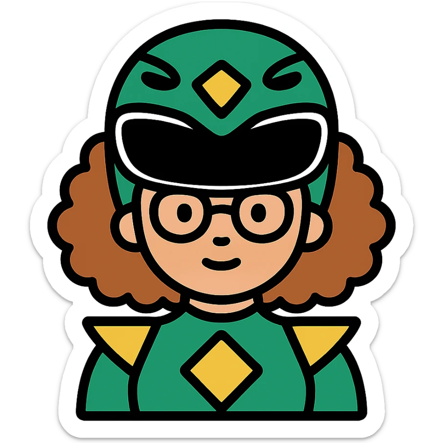 green power ranger, white girl with curly brown hair and glasses sticker