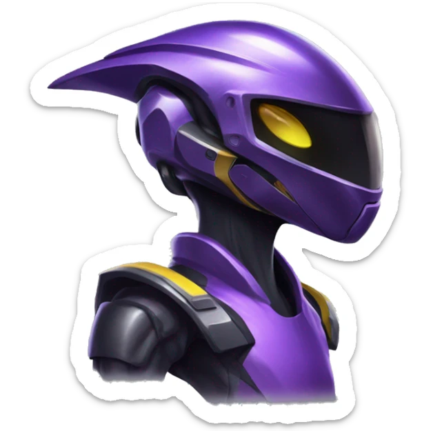 a shiny black-purple-yellow Genesect-Raptor-Fakémon—hybrid with a futuristic visor-helmet full bod sticker