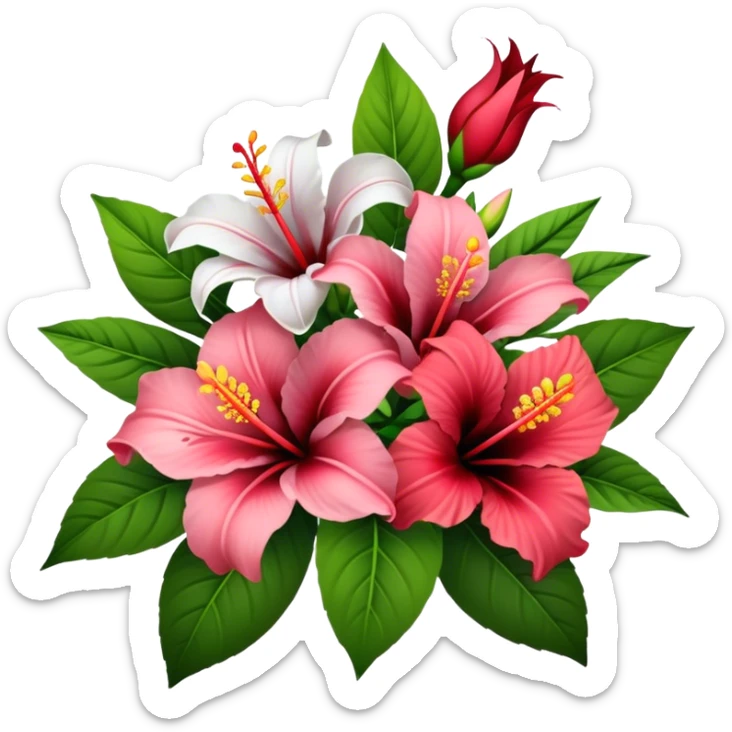 bouquet of lillie’s, roses, and hibiscus’s  sticker