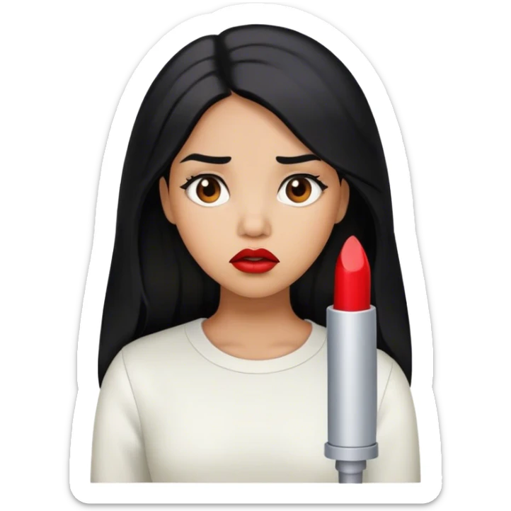 Girl with light brown skin and lipstick and long black hair looking confused sticker