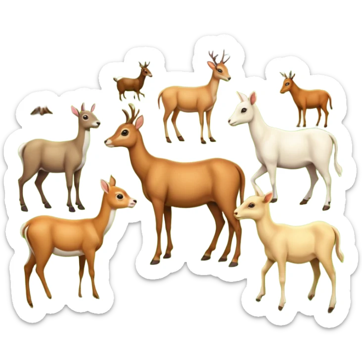 Plz make a perfect image of Deer horse bullfrog goat together  in on frame sticker
