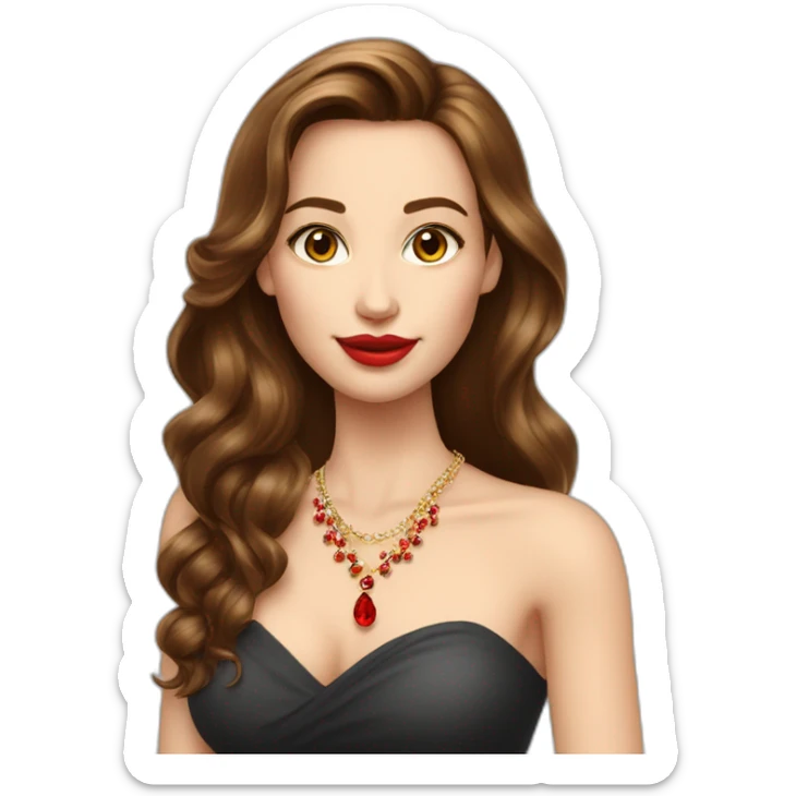 jolie femme cheuveux long lise brun avec boucle d'oreille bijoux en rouge sticker